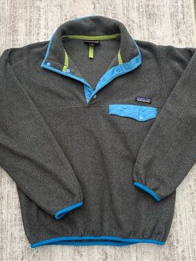 Patagonia Charcoal Fleece Pullover with Blue Trim